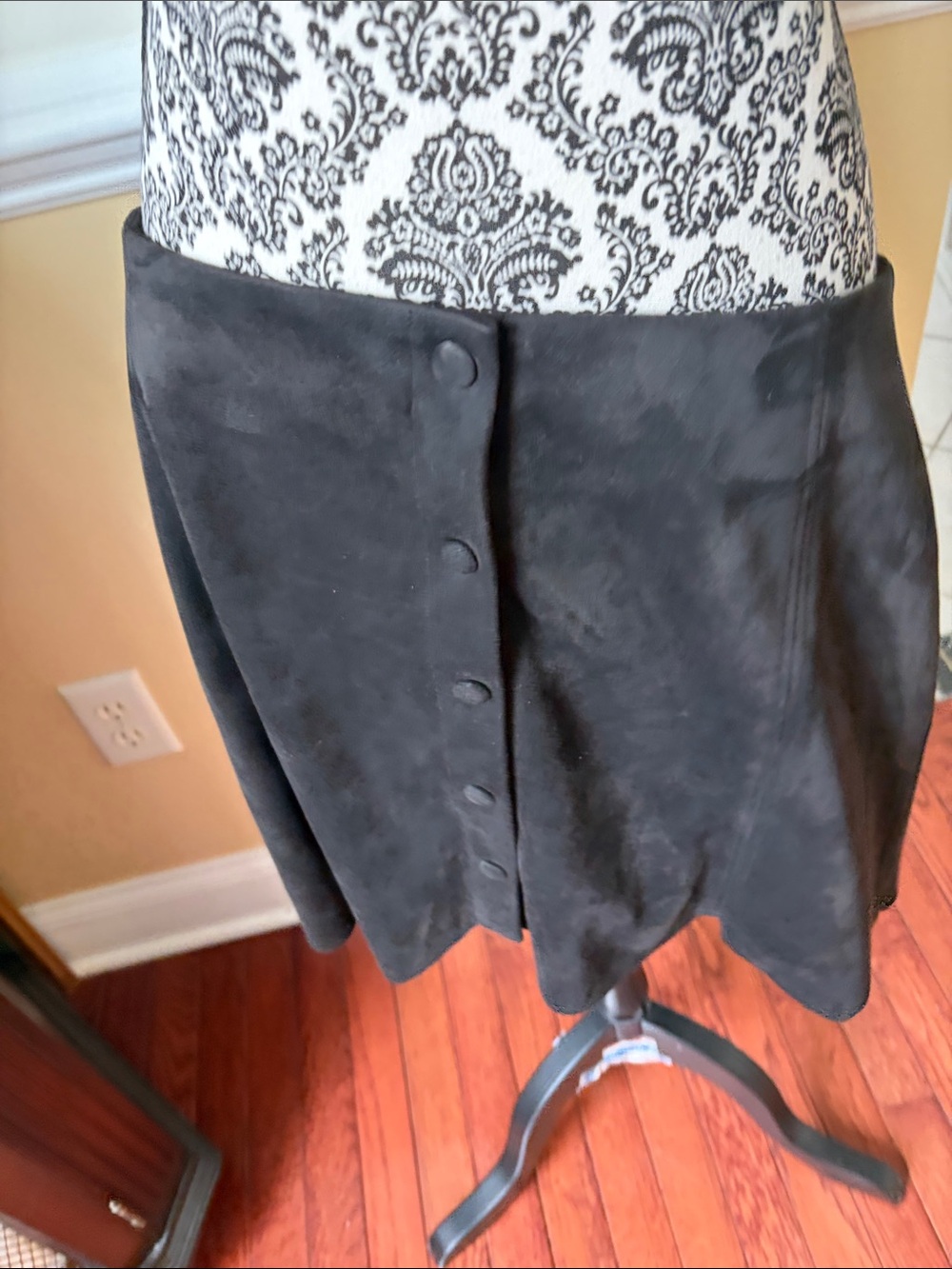 H&M Black Suede-Look Button Front Mini Skirt